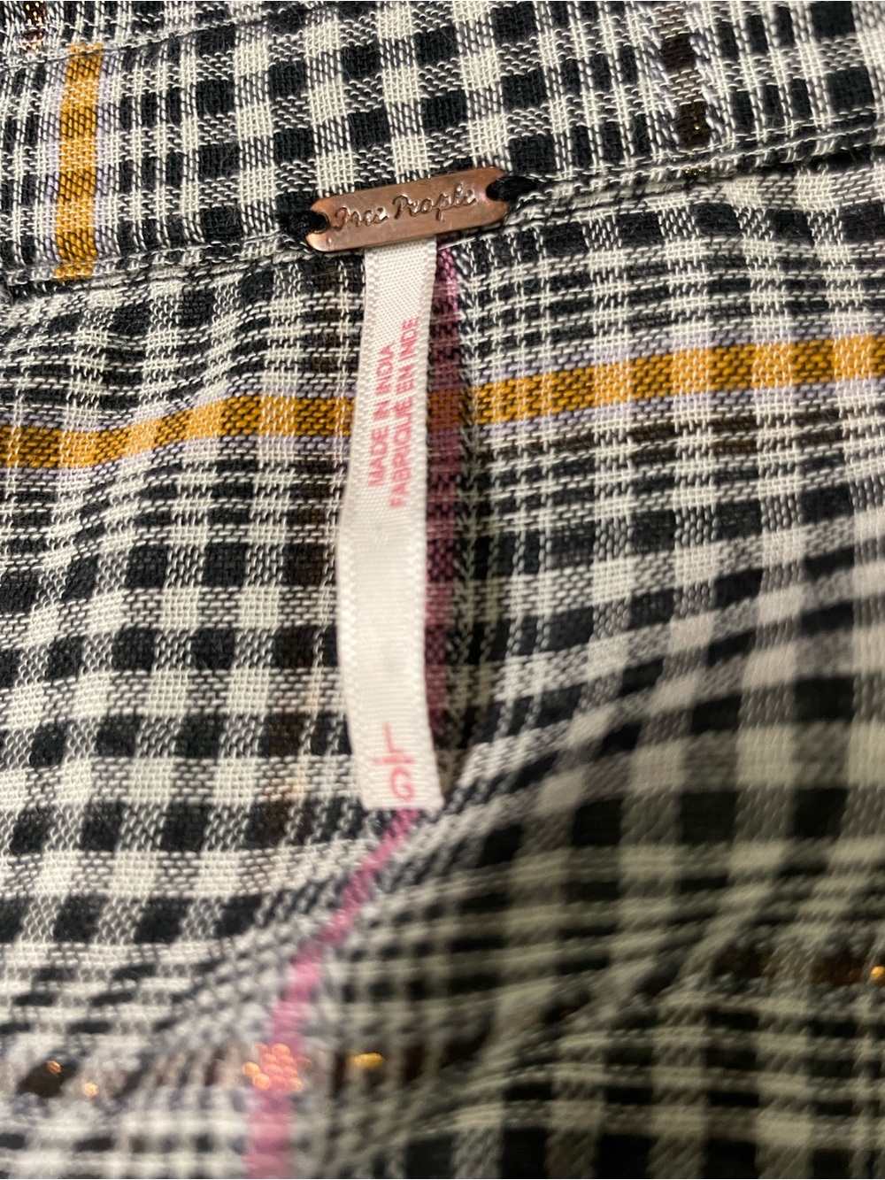 Free People Break My Stripe Plaid Button Down Shirt In Black - Picture 8 of 10